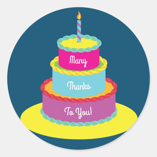 Birthday Cake Cute Colourful 1st Party Theme Classic Round Sticker (Front)