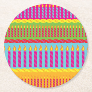 Birthday Cake Cute Colourful 1st Party Theme Round Paper Coaster