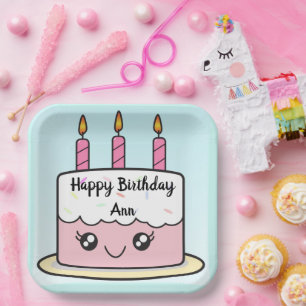Birthday Cake Design Square Party Paper Plate