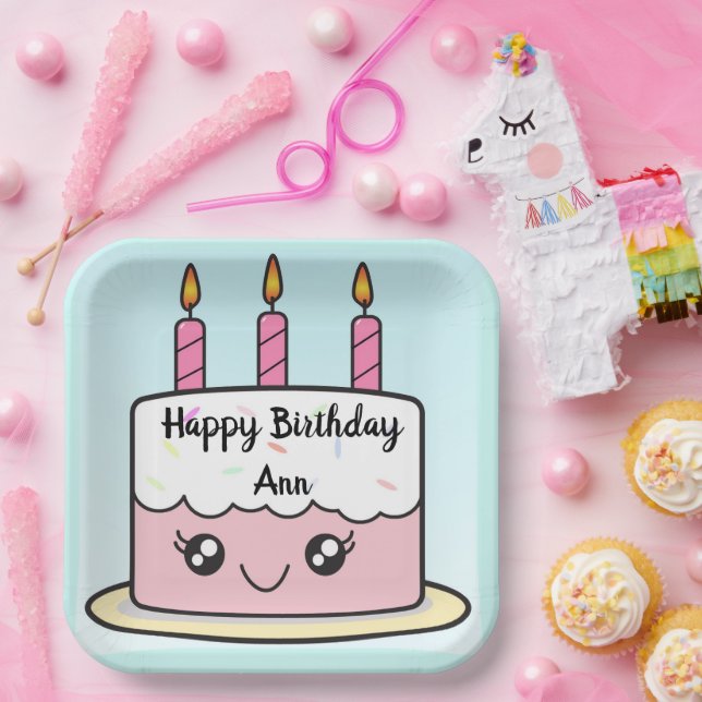 Birthday Cake Design Square Party Paper Plate (Party)