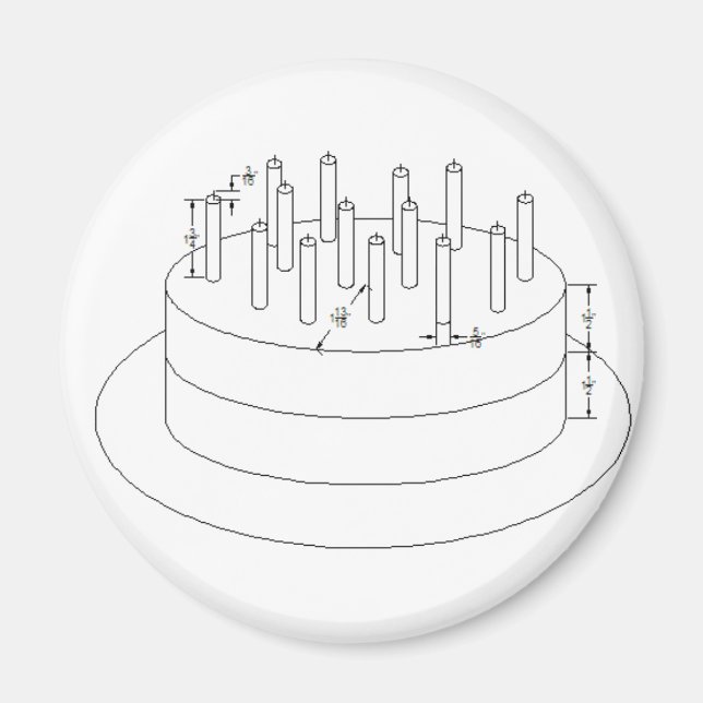 Birthday Cake - Drafted Architectural Style Magnet (Front)