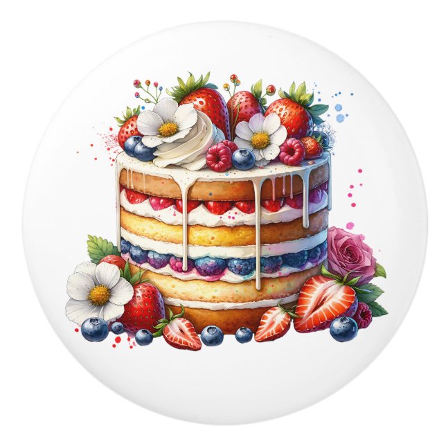 Birthday Cake full of Berries Ceramic Knob (Front)