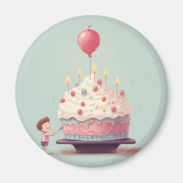 Birthday cake, ice cream, birthday magnet (Front)