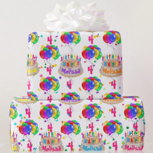 Birthday Cake NAME Balloons Personalise AGE Roll Wrapping Paper