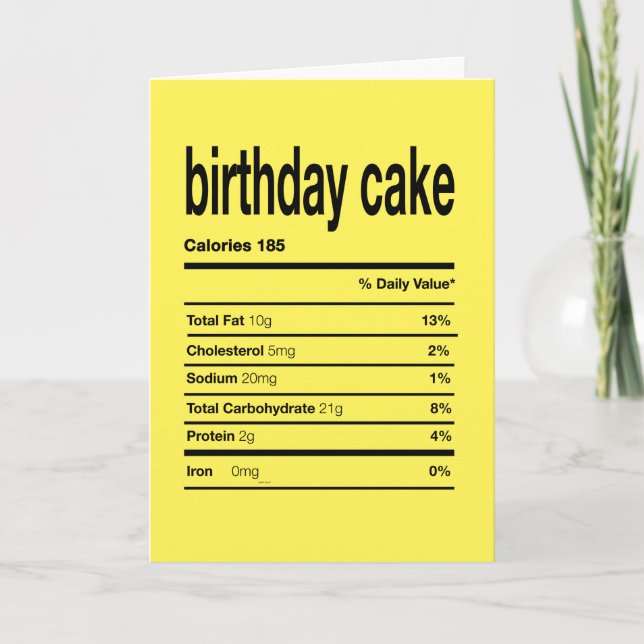 Birthday Cake Nutritional Information Thank You Card (Front)