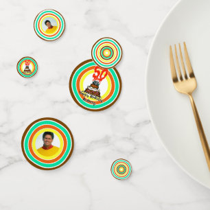 Birthday Cake on Fire with 50 Candles Confetti