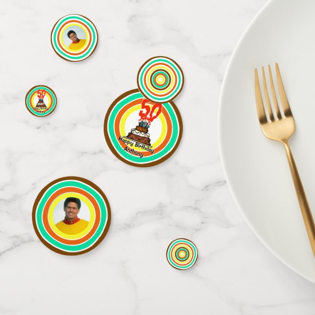 Birthday Cake on Fire with 50 Candles Confetti (Group)