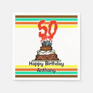 Birthday Cake on Fire with 50 Candles Napkin