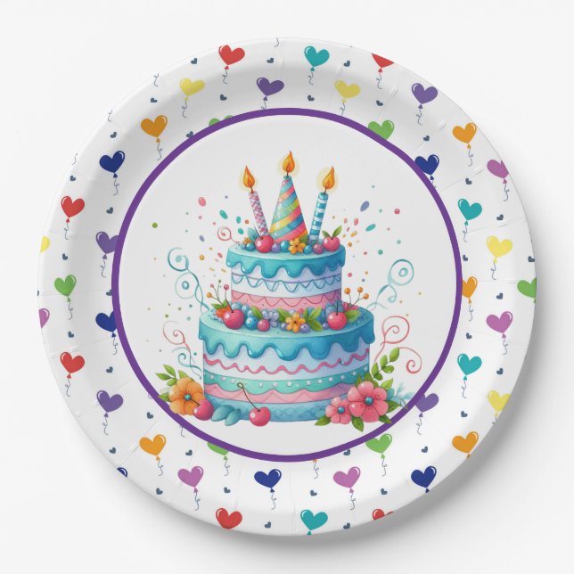 Birthday Cake  Paper Plate (Front)
