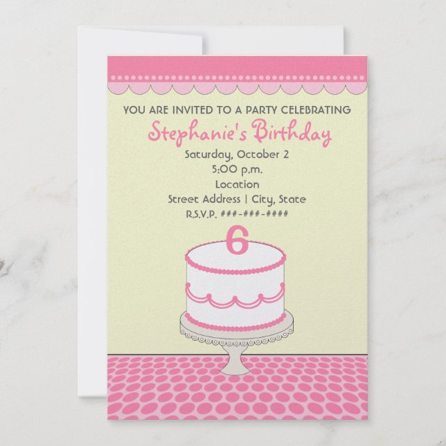 Birthday Cake Party - Pink With Pink Polka Dots Invitation (Front)