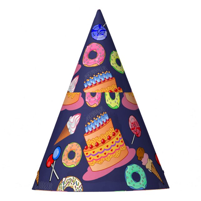 Birthday Cake Pastry Pattern Design Party Hat (Front)