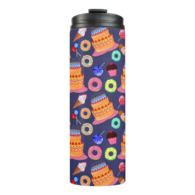 Birthday Cake Pastry Pattern Design Thermal Tumbler (Front)