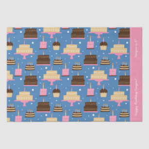 Birthday Cake Pattern Custom Name + Greeting Tissue Paper