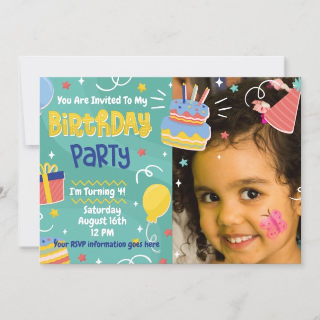 Birthday Cake Presents Balloon Party Invitation (Front)