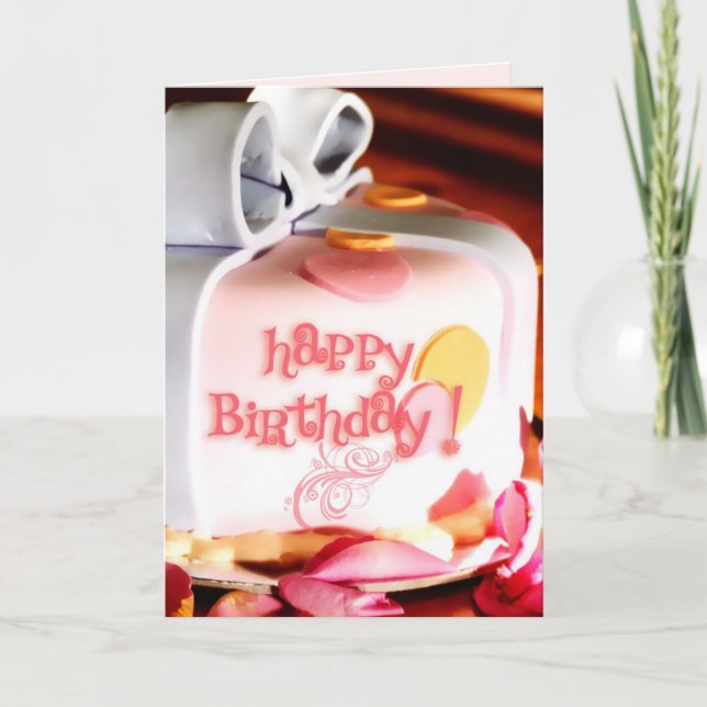 Birthday Cake & Rose Petals Card (Front)