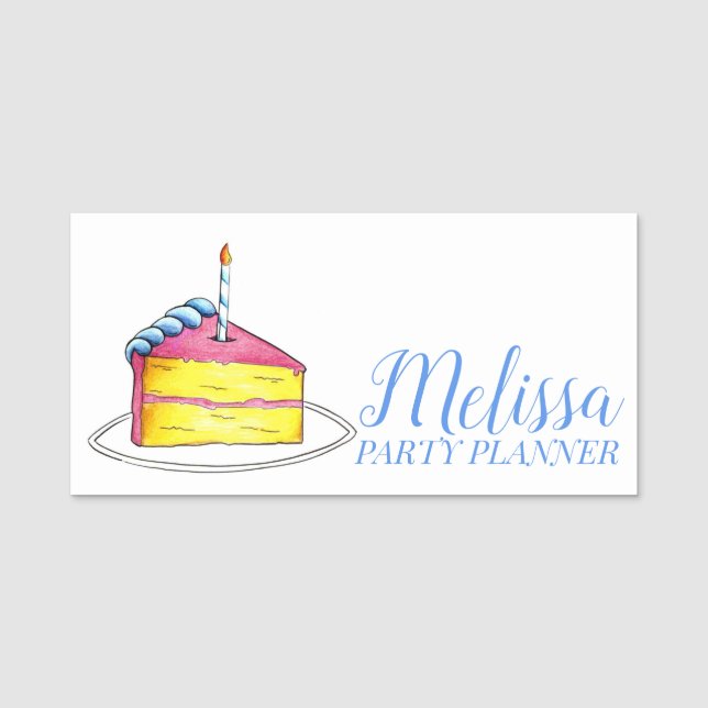 Birthday Cake Slice Party Planner Celebration Name Tag (Front)