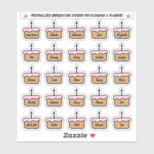 Birthday cake stickers for calendars and planners