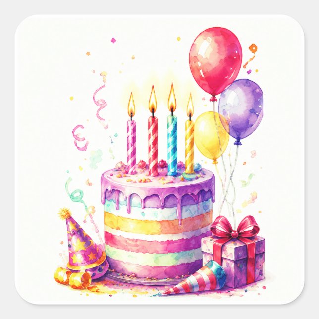 Birthday cake stickers or envelope seals (Front)