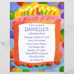 Birthday cake theme birthday party invitations