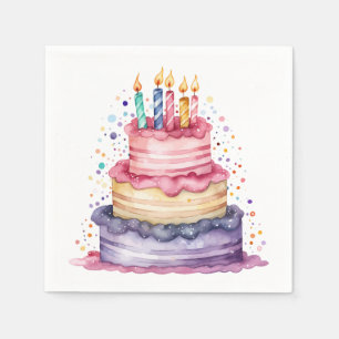 Birthday Cake Watercolor Napkin