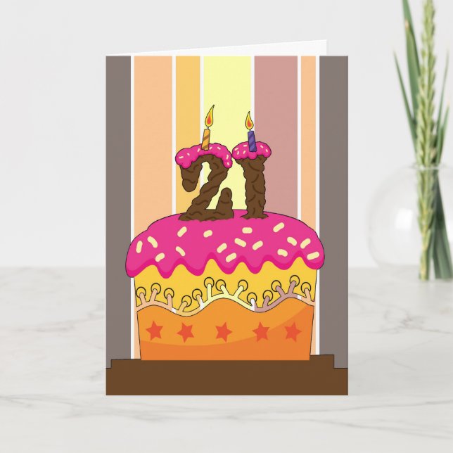 birthday - cake with candle 21 - 21st birthday gre card (Front)