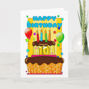 birthday cake with candles - happy 10th birthday card