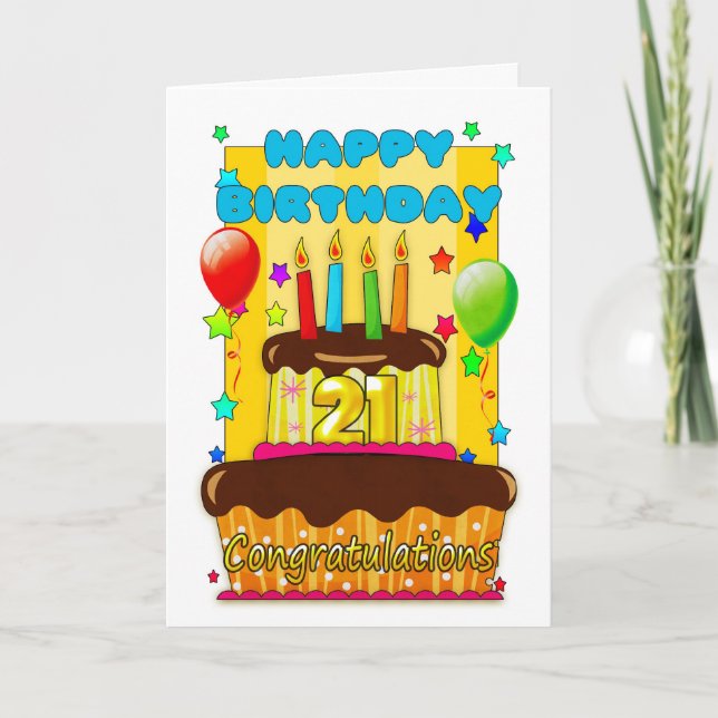 birthday cake with candles - happy 21st birthday card (Front)