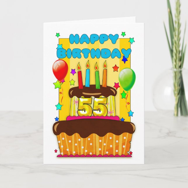 birthday cake with candles - happy 55th birthday card (Front)