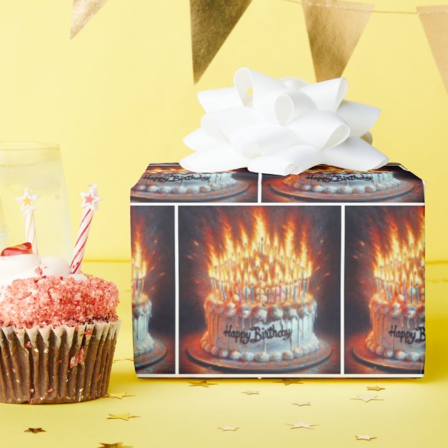 Birthday Cake With Many Candles Wrapping Paper (Birthday Party)