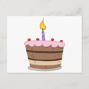 Birthday Cake With One Candle Lit Postcard