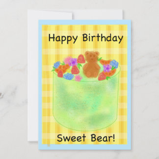 Birthday Cake with Party Bear Themed Birthday Card