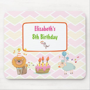 Birthday Cake with Party Lion and Balloon Sheep Mouse Pad