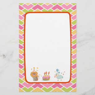 Birthday Cake with Party Lion and Balloon Sheep Stationery