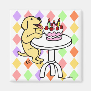 Birthday Cake Yellow Labrador Cartoon Magnet