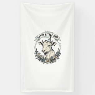 Birthday Calf Illustration Vintage Engraving Flora Banner