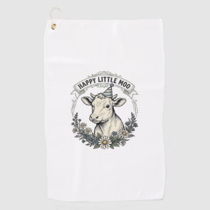 Birthday Calf Illustration Vintage Engraving Flora Golf Towel