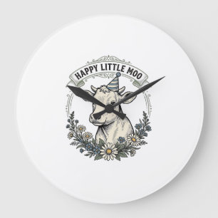 Birthday Calf Illustration Vintage Engraving Flora Large Clock