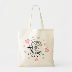 Birthday Calligraphy Custom Name Minimalist Hearts Tote Bag