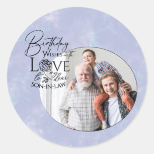 Birthday Calligraphy Photo Design For Son In Law Classic Round Sticker