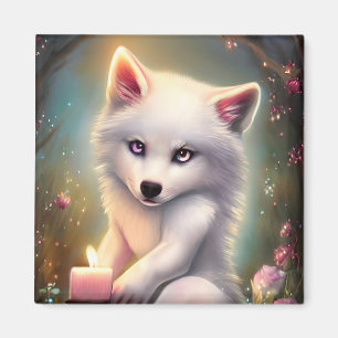 Birthday Candle Adorable White Baby Fox Magnet