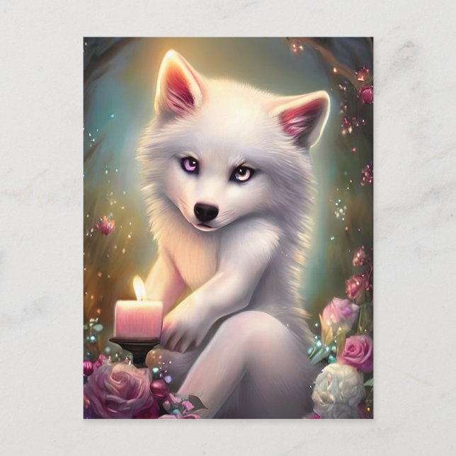 Birthday Candle Adorable White Baby Fox Postcard (Front)