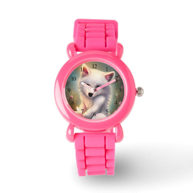 Birthday Candle Adorable White Baby Fox Watch (Front)