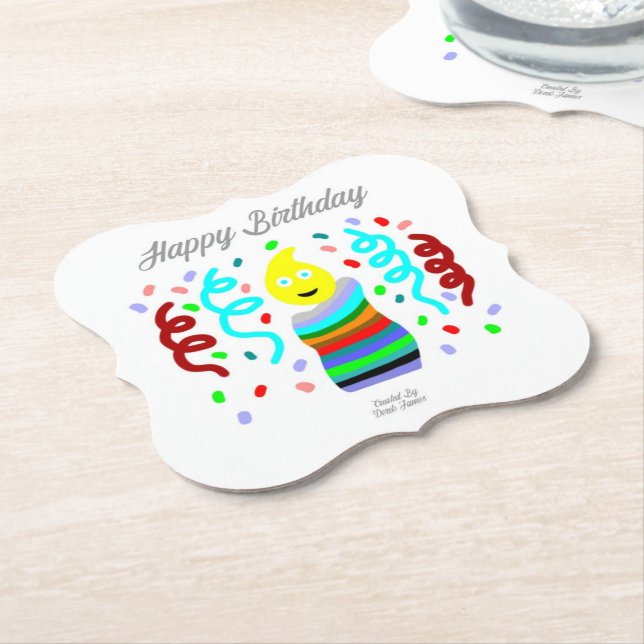Birthday Candle Greetings Bracket Paper Coaster (Angled)