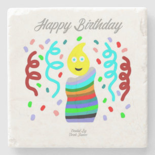 Birthday Candle Greetings Marble Stone Coaster