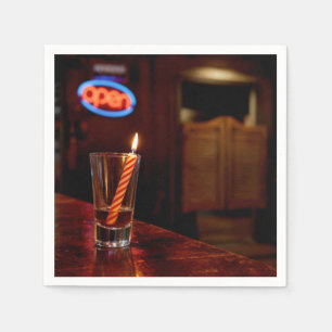 Birthday Candle in a Saloon Shot Glass  Napkin