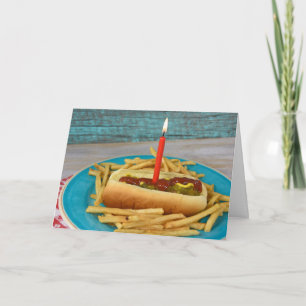 birthday candle in hot dog with french fries card
