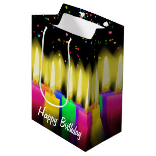 Birthday Candles and Confetti on Black Medium Gift Bag