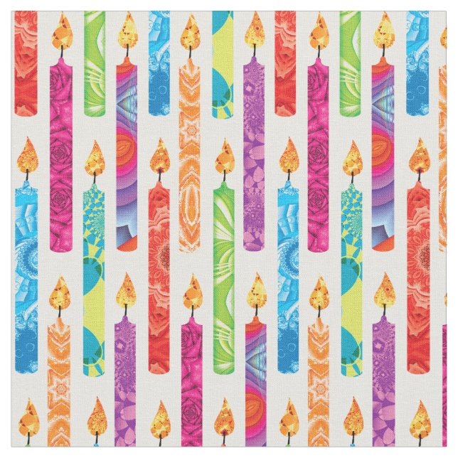 Birthday Candles Fractal Colours Fabric (Close Up)