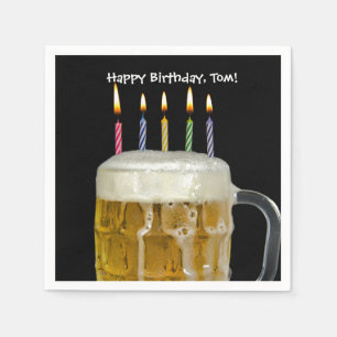 birthday candles in beer mug napkin