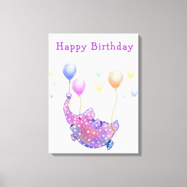 Birthday Canvas Print Gift Funny Flying Elephant (Front)